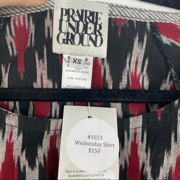 PRAIRIE UNDERGROUND Red Ikat Wednesday Shirt, XS - Picture 3 of 7